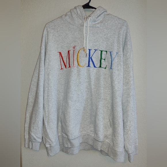 H&M Disney Mickey Mouse Womens Gray Cotton Embroidered Drawstring Hoodie Size XL - Picture 3 of 11